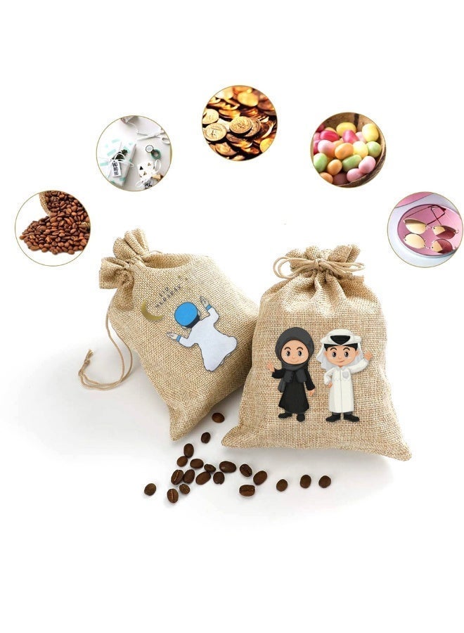 12 Crescent Moon Jute Candy Bags – Perfect treat gift bags for boys and girls for festivals, suitable for everyday use and party décor (patterns are randomly assorted) - Image 2